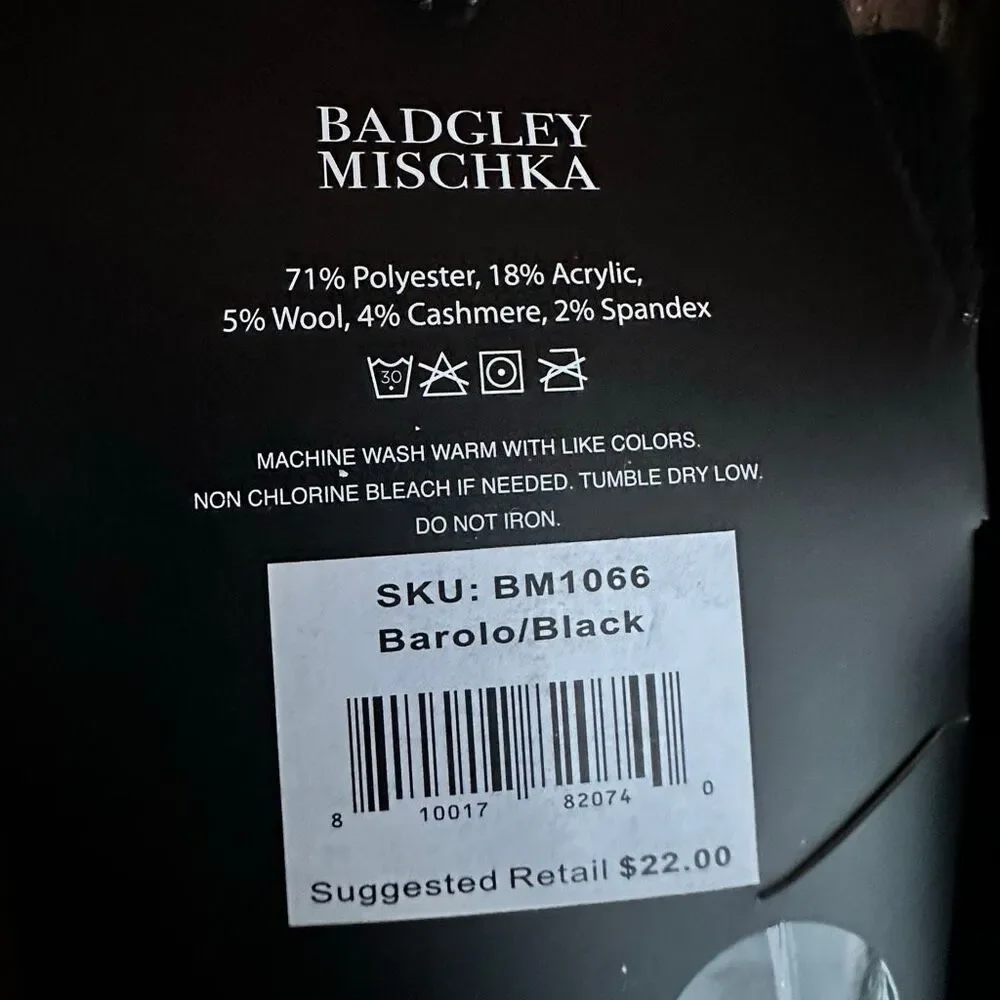 Badgley Mischka Luxury Cashmere Crew Socks 4-Pair Set Womens 6-10 black/burgundy